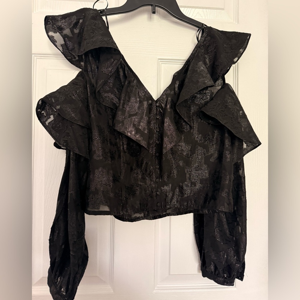 NWT H&M Black Ruffle V-Neck Blouse